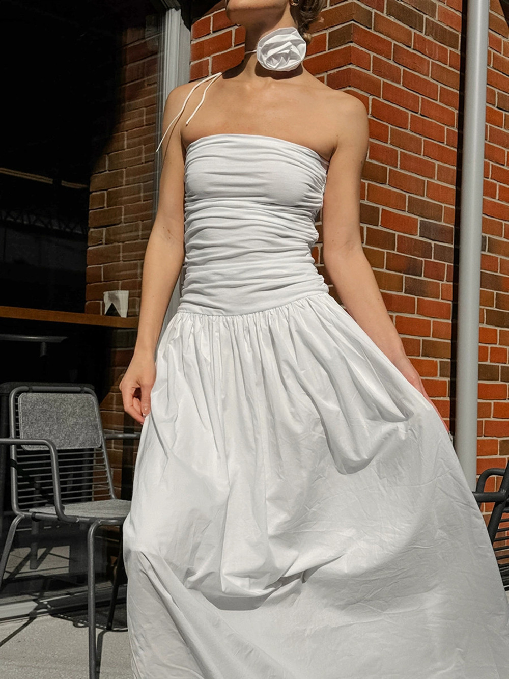 Forever 21 Spring White Modal Strapless High Waist Long Slip Dress